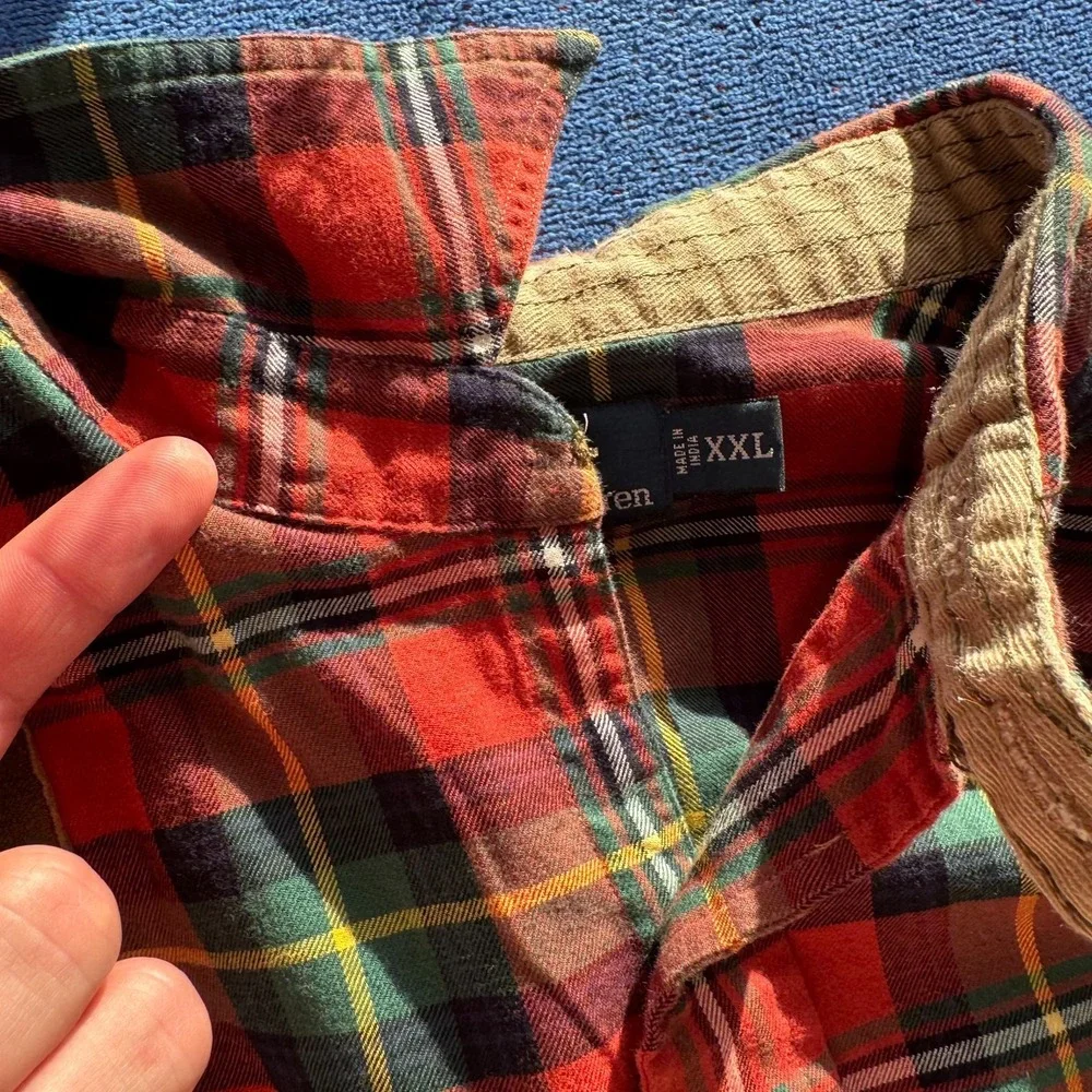 Polo Ralph Lauren Shirt Mens 2XL Red Plaid Cotton Shooting Hunting Chin Strap